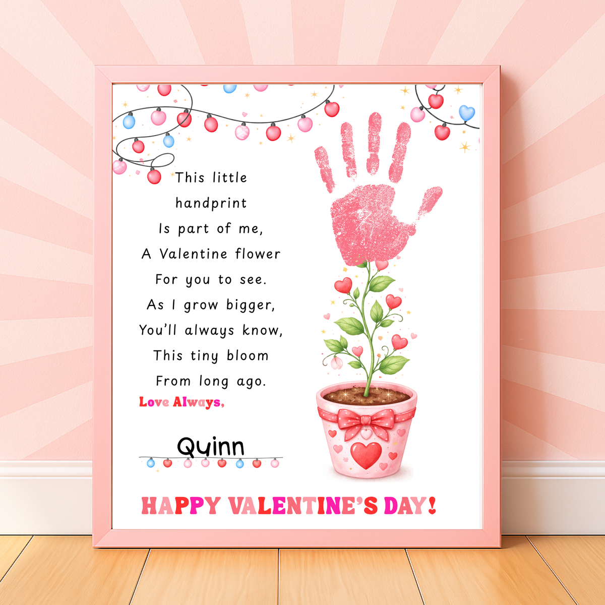 Valentine’s Day Handprint Craft Printable for Kids | Keepsake Art | Valentine Flower Design