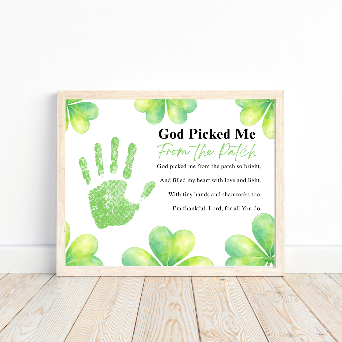 God Picked Me From the Patch Poem St. Patrick’s Day Handprint Craft Printable | Christian Shamrock Keepsake Art PDF | Faith-Based Kids Activity
