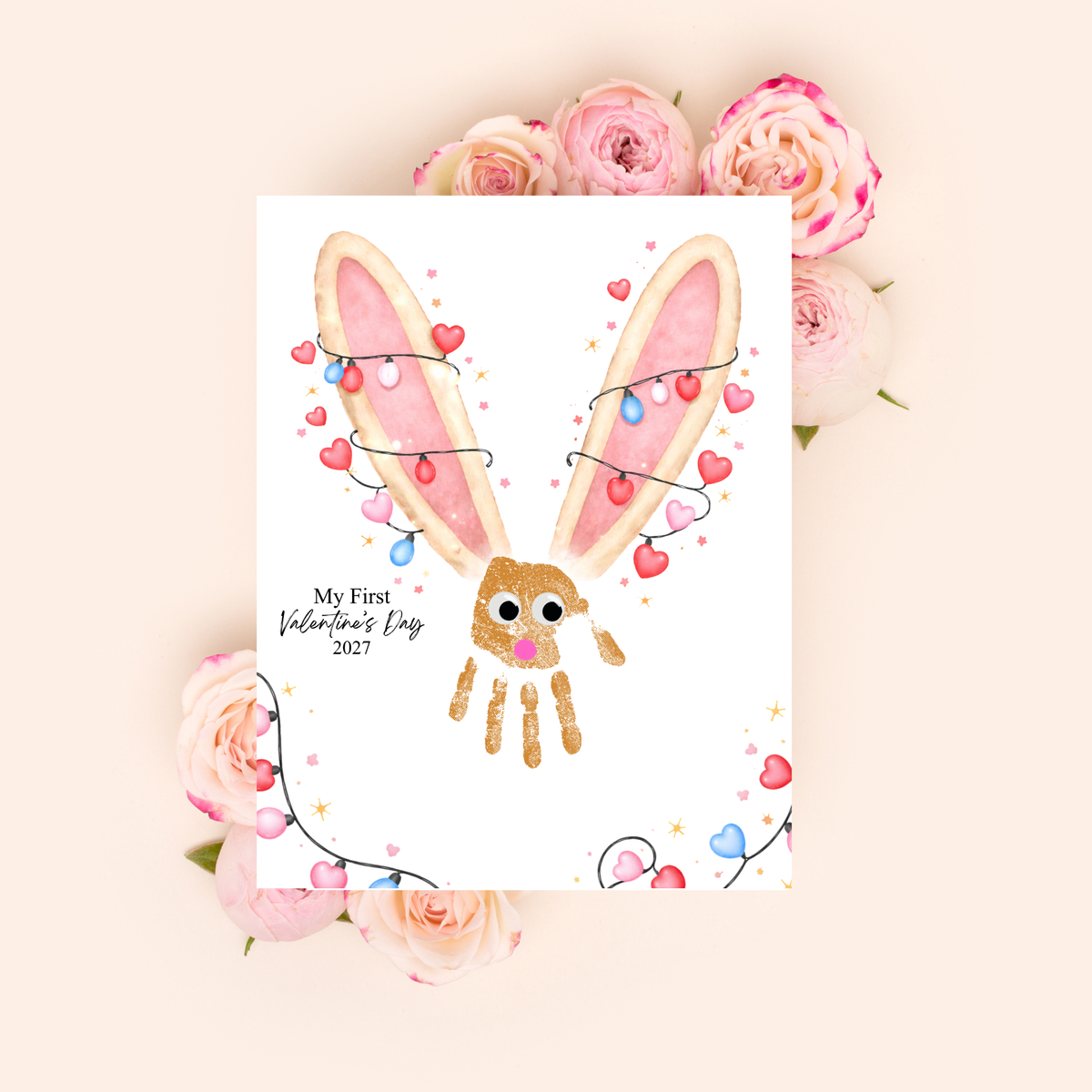 My First Valentine’s Day 2027 Bunny Handprint Craft for Baby | First Valentine Keepsake Printable