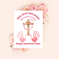 Christian Valentine Handprint Craft for Kids | 1 John 4:19 Cross Valentine Keepsake | Sunday School Printable