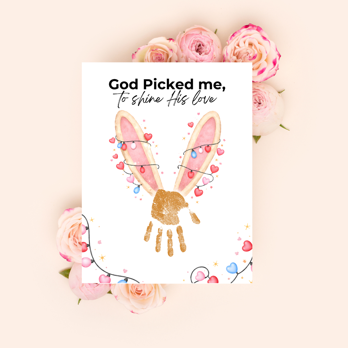 Christian Valentine Bunny Handprint Craft for Kids | God Picked Me Printable | Preschool Faith Valentine Keepsake