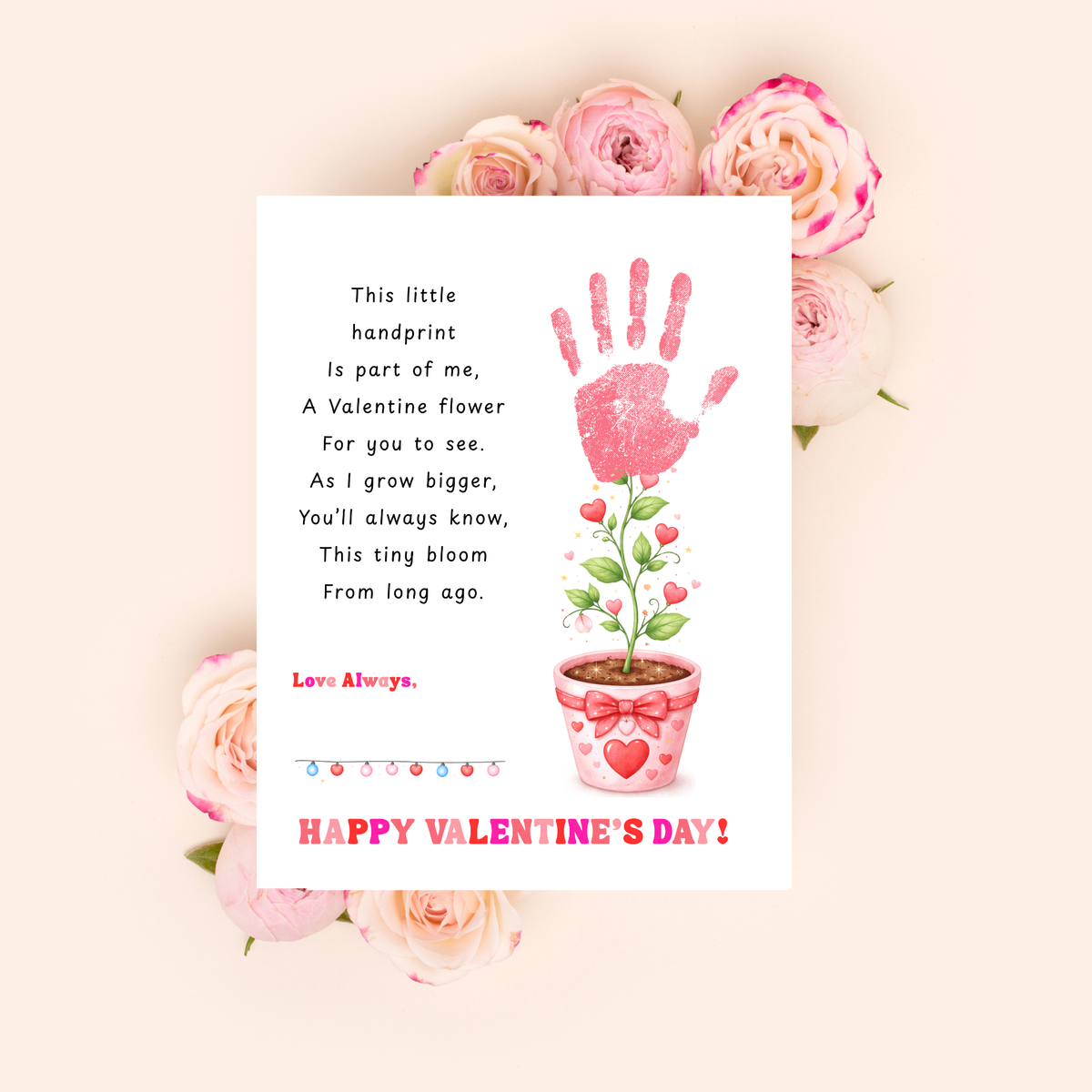 Valentine’s Day Handprint Craft Printable for Kids | Keepsake Art | Valentine Flower Design