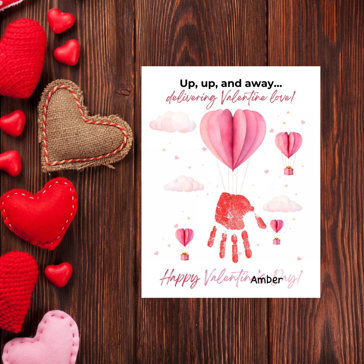 Valentine Hot Air Balloon Handprint Craft | Up Up and Away Valentine Printable for Kids