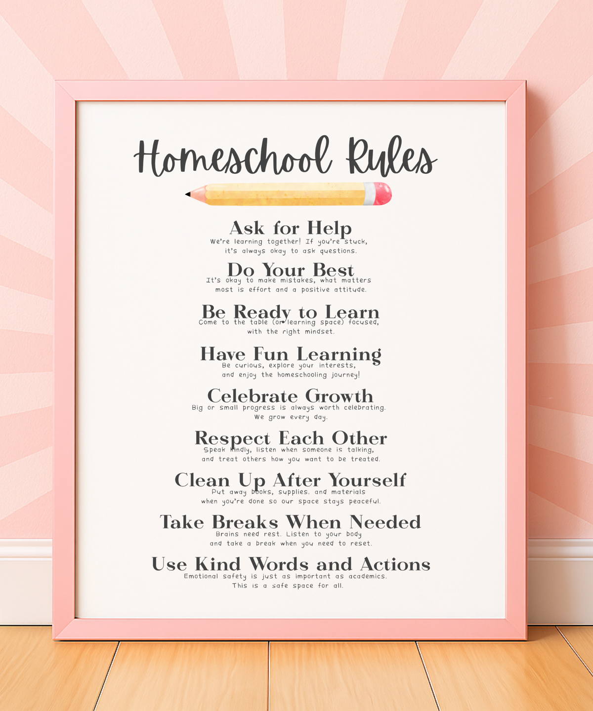 Homeschool Rules Poster | Learning Expectations Chart for Kids | Classroom Behavior Guide | Educational Wall Art for Home or School