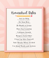 Homeschool Rules Poster | Learning Expectations Chart for Kids | Classroom Behavior Guide | Educational Wall Art for Home or School
