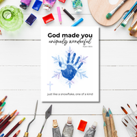 God Made You Uniquely Wonderful Snowflake Handprint Printable | Faith Based Winter Keepsake | Psalm 139:14 Christian Kids Art