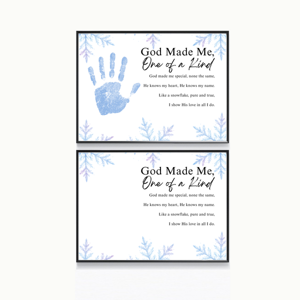 Winter Faith-Based Handprint Craft Printable | “God Made Me One of a Kind” Snowflake Keepsake | Christian Winter Art PDF