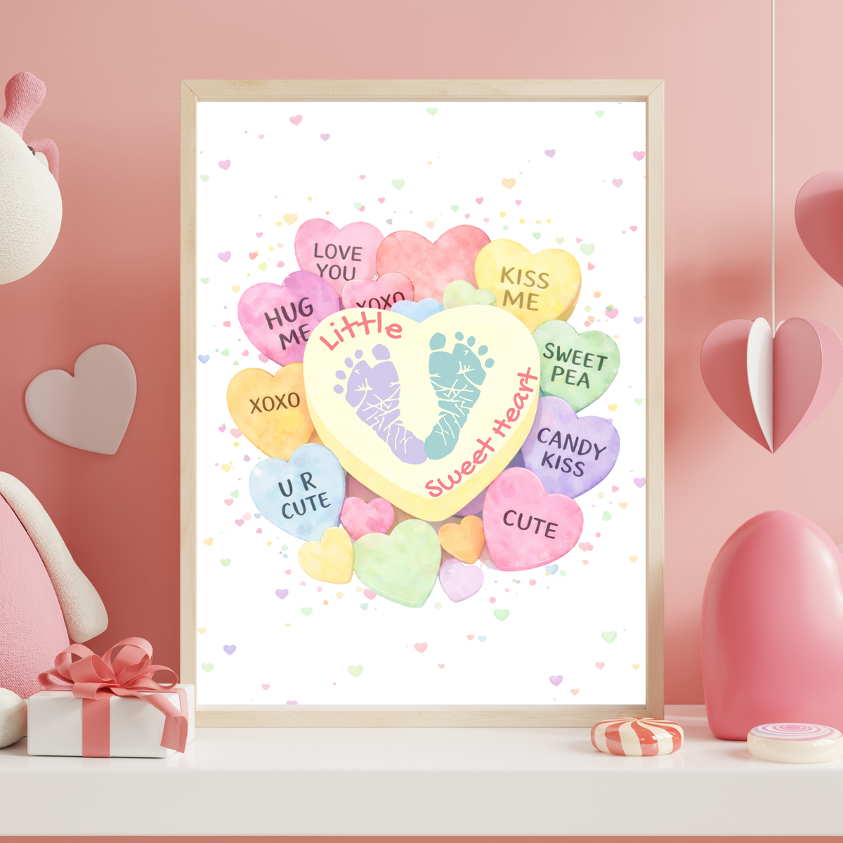 Valentine Sweetheart Candy Handprint & Footprint Craft for Kids | Conversation Heart Keepsake Printable
