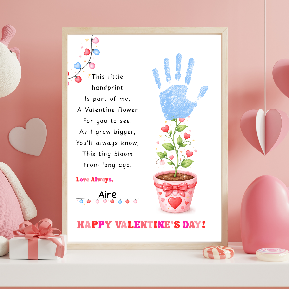 Valentine’s Day Handprint Craft Printable for Kids | Keepsake Art | Valentine Flower Design