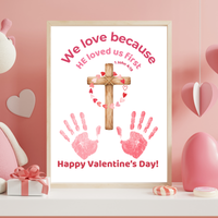 Christian Valentine Handprint Craft for Kids | 1 John 4:19 Cross Valentine Keepsake | Sunday School Printable