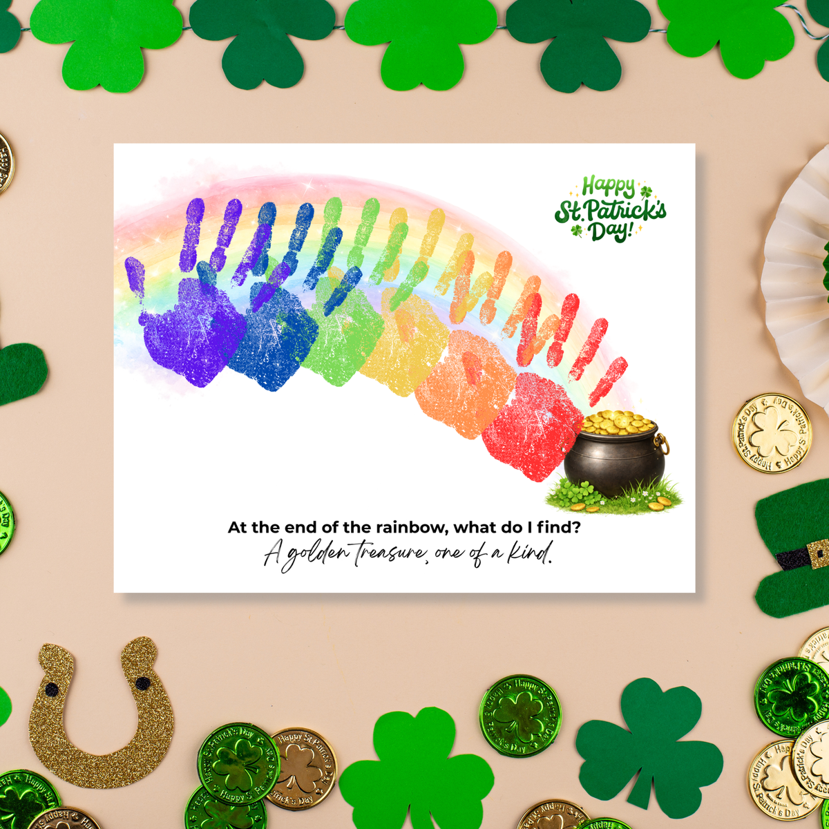 Rainbow Handprint Craft Printable for Kids | St. Patrick’s Day Keepsake Art | Pot of Gold Activity PDF