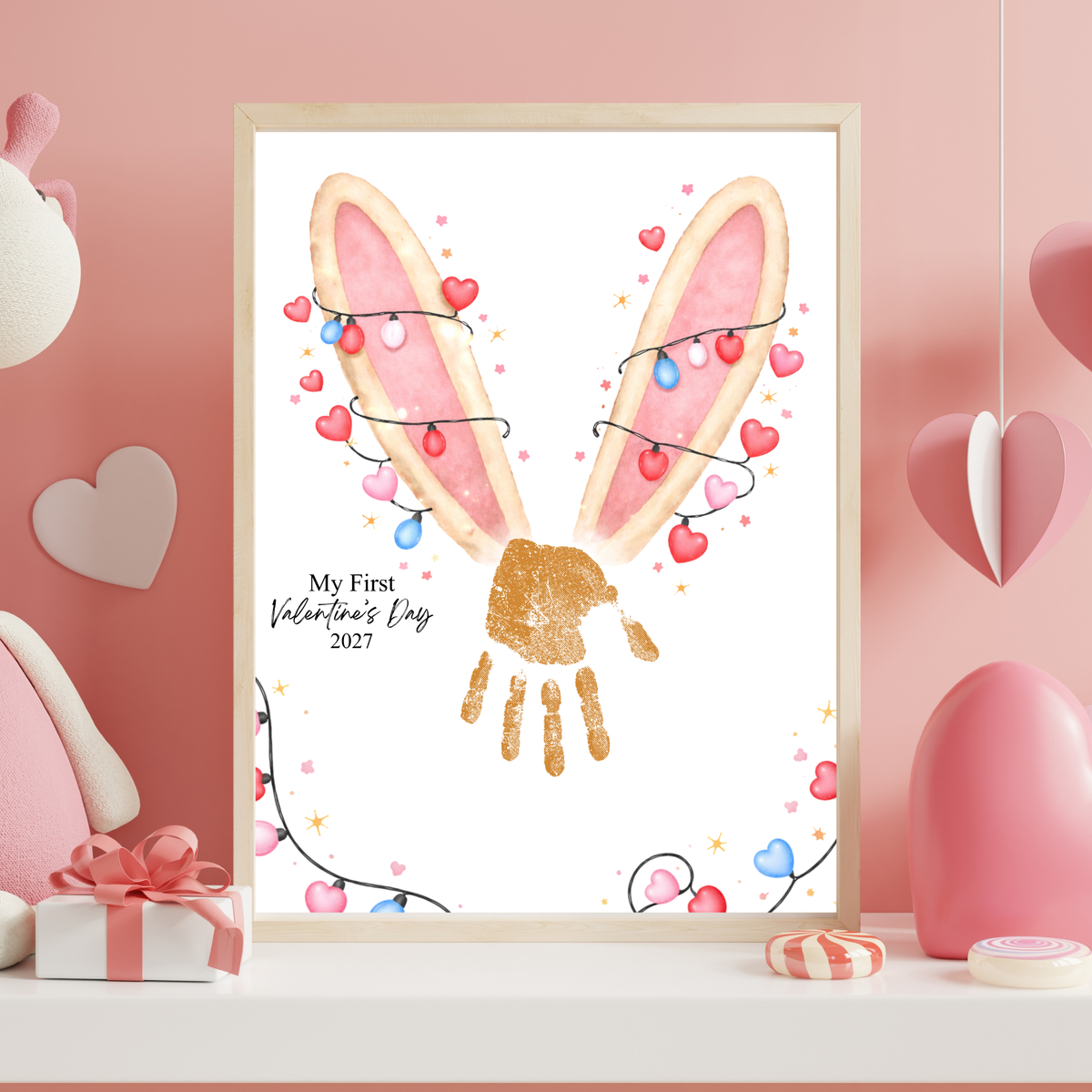 My First Valentine’s Day 2027 Bunny Handprint Craft for Baby | First Valentine Keepsake Printable