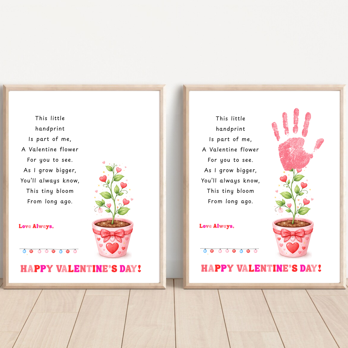 Valentine’s Day Handprint Craft Printable for Kids | Keepsake Art | Valentine Flower Design