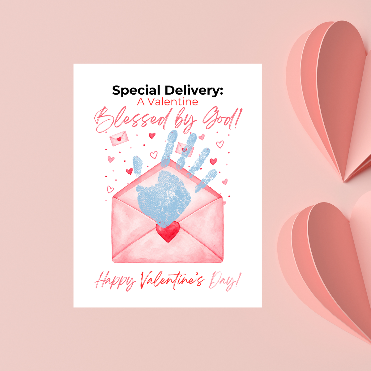 Christian Valentine Envelope Handprint Craft | Blessed by God Valentine Printable Keepsake for Kids