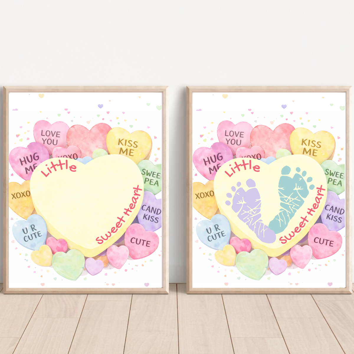 Valentine Sweetheart Candy Handprint & Footprint Craft for Kids | Conversation Heart Keepsake Printable