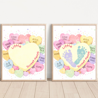 Valentine Sweetheart Candy Handprint & Footprint Craft for Kids | Conversation Heart Keepsake Printable