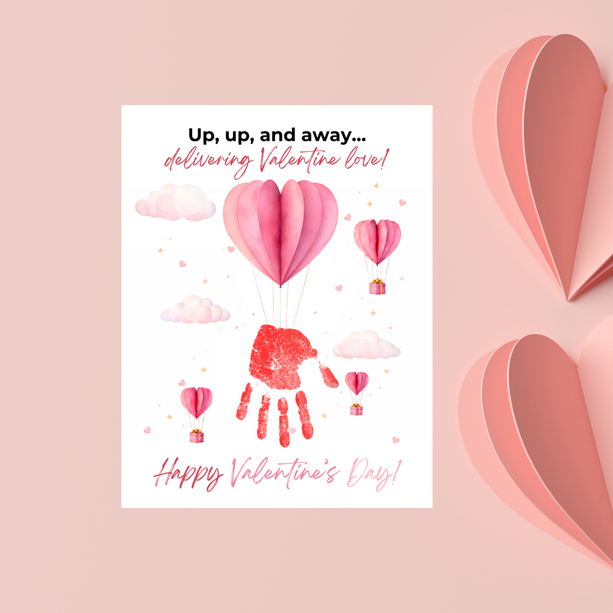Valentine Hot Air Balloon Handprint Craft | Up Up and Away Valentine Printable for Kids
