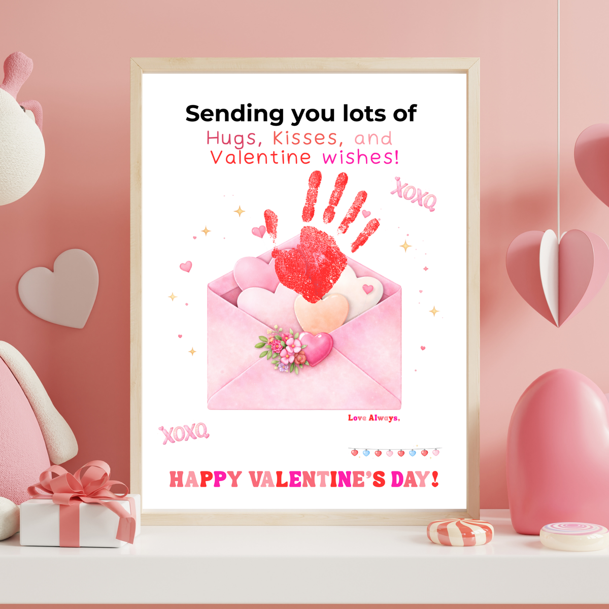 Valentine Handprint Craft for Kids | Hugs Kisses Valentine Wishes | Love Letter Envelope Keepsake