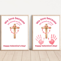 Christian Valentine Handprint Craft for Kids | 1 John 4:19 Cross Valentine Keepsake | Sunday School Printable