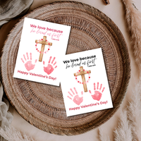 Christian Valentine Cross Handprint Craft | 1 John 4:19 We Love Because He Loved Us First Printable Bible Verse Printable for Kids