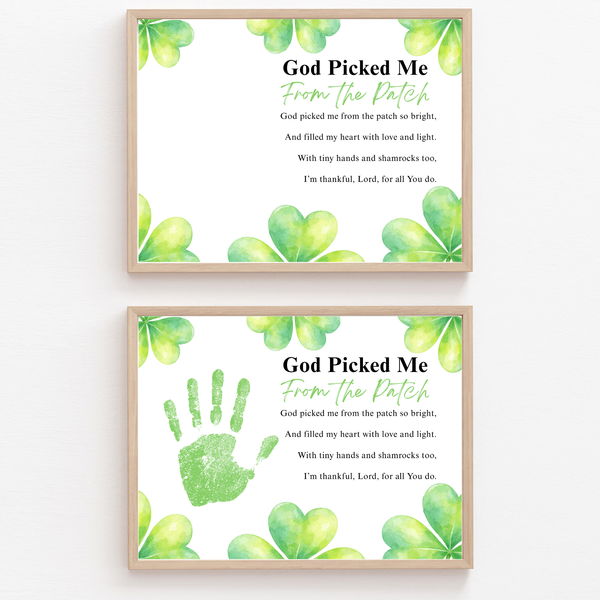 God Picked Me From the Patch Poem St. Patrick’s Day Handprint Craft Printable | Christian Shamrock Keepsake Art PDF | Faith-Based Kids Activity