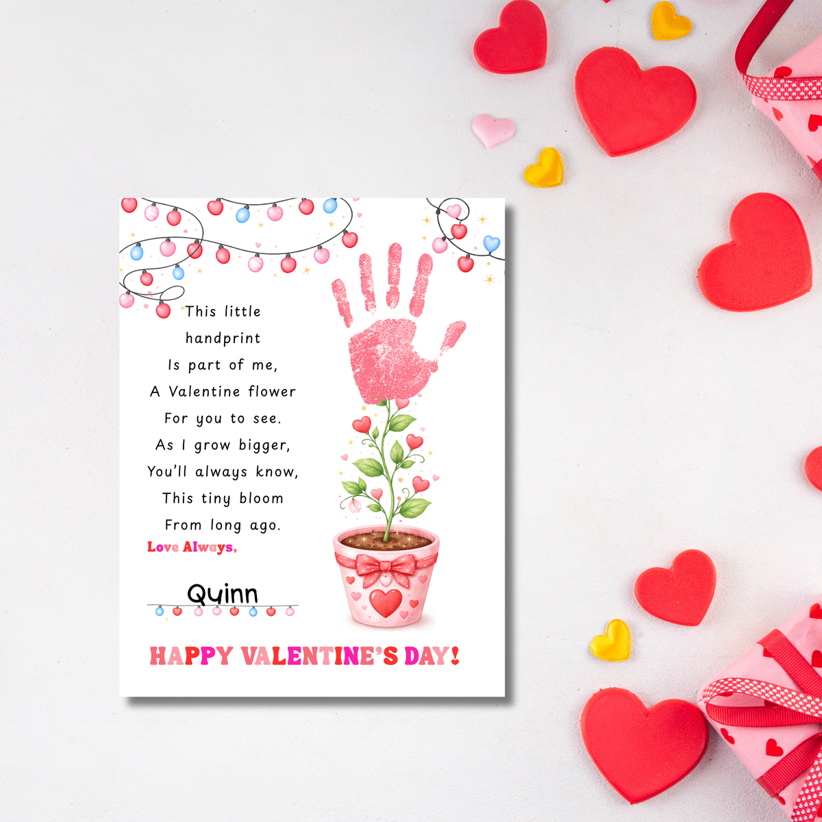 Valentine’s Day Handprint Craft Printable for Kids | Keepsake Art | Valentine Flower Design