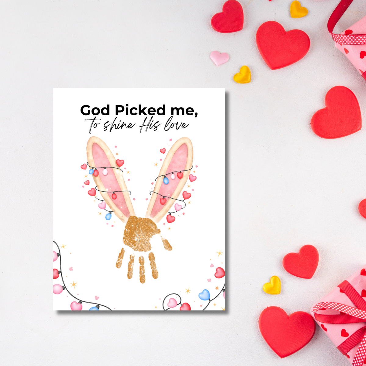 Christian Valentine Bunny Handprint Craft for Kids | God Picked Me Printable | Preschool Faith Valentine Keepsake