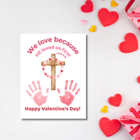 Christian Valentine Handprint Craft for Kids | 1 John 4:19 Cross Valentine Keepsake | Sunday School Printable