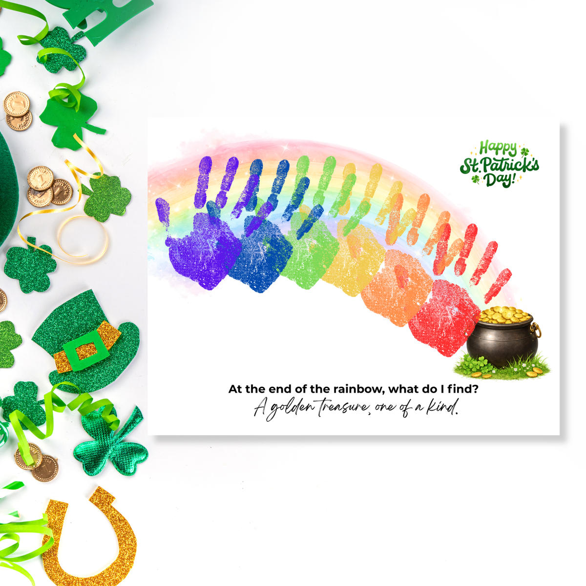 Rainbow Handprint Craft Printable for Kids | St. Patrick’s Day Keepsake Art | Pot of Gold Activity PDF