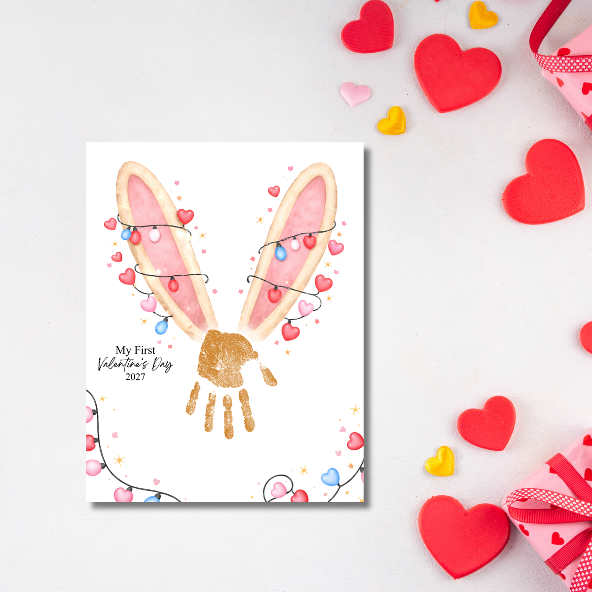 My First Valentine’s Day 2027 Bunny Handprint Craft for Baby | First Valentine Keepsake Printable