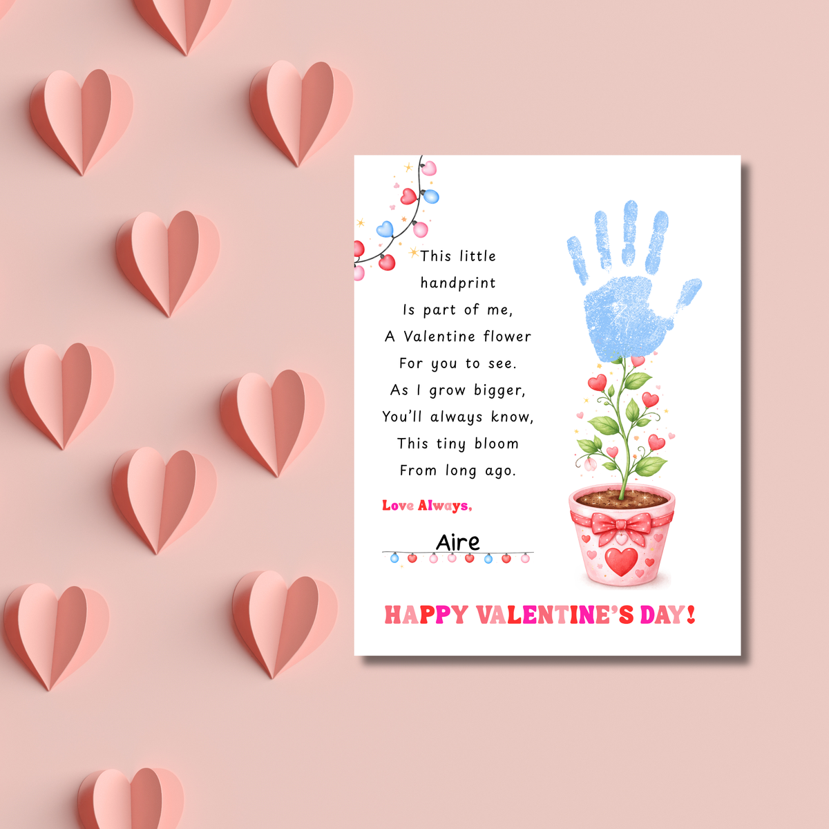 Valentine’s Day Handprint Craft Printable for Kids | Keepsake Art | Valentine Flower Design
