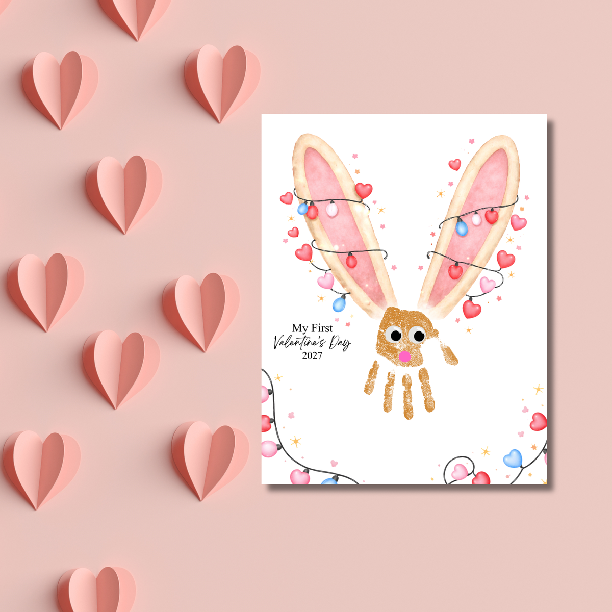 My First Valentine’s Day 2027 Bunny Handprint Craft for Baby | First Valentine Keepsake Printable