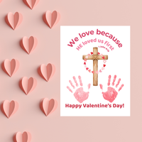 Christian Valentine Handprint Craft for Kids | 1 John 4:19 Cross Valentine Keepsake | Sunday School Printable