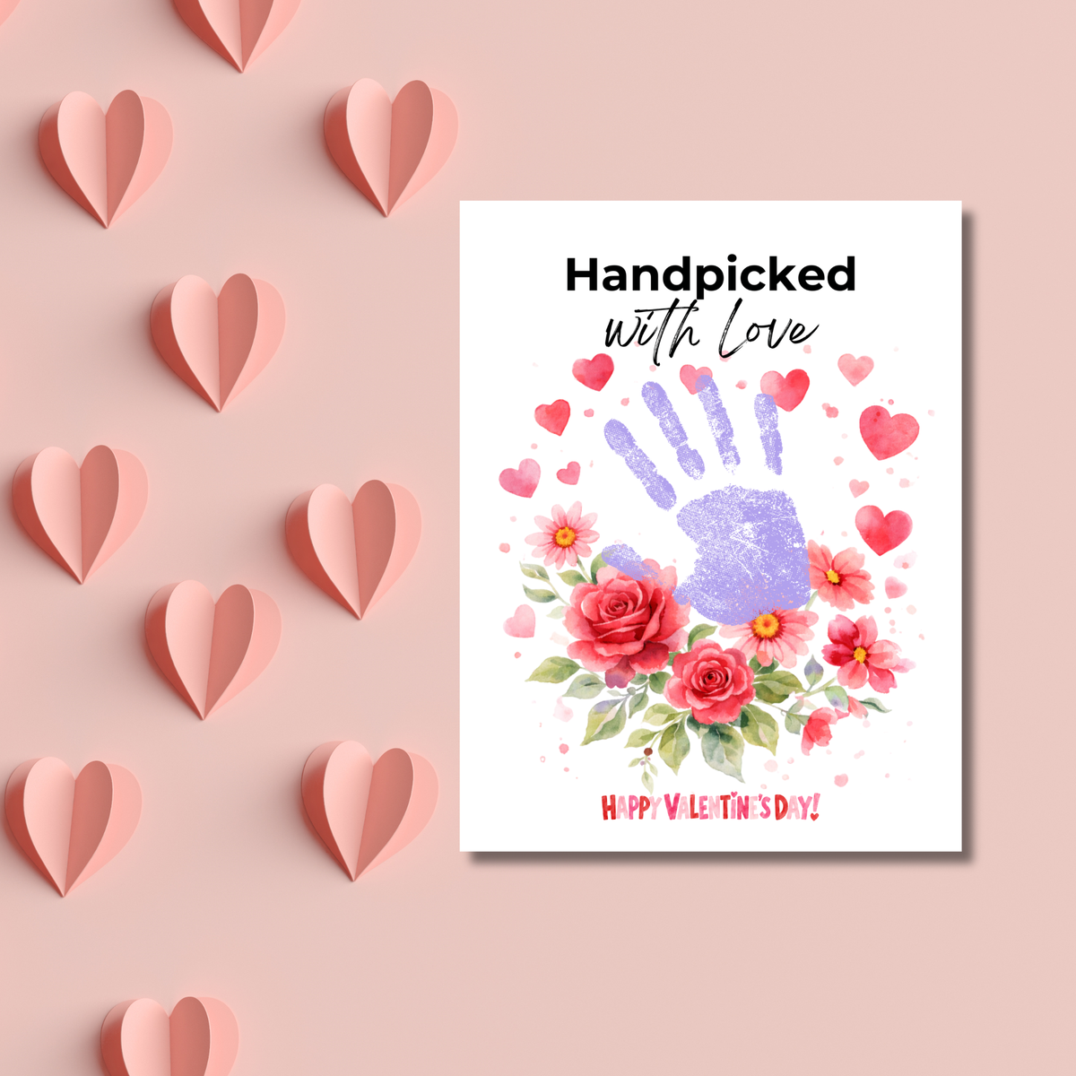 Valentine Flower Handprint Craft for Kids | Handpicked With Love Printable | Preschool Valentine Keepsake