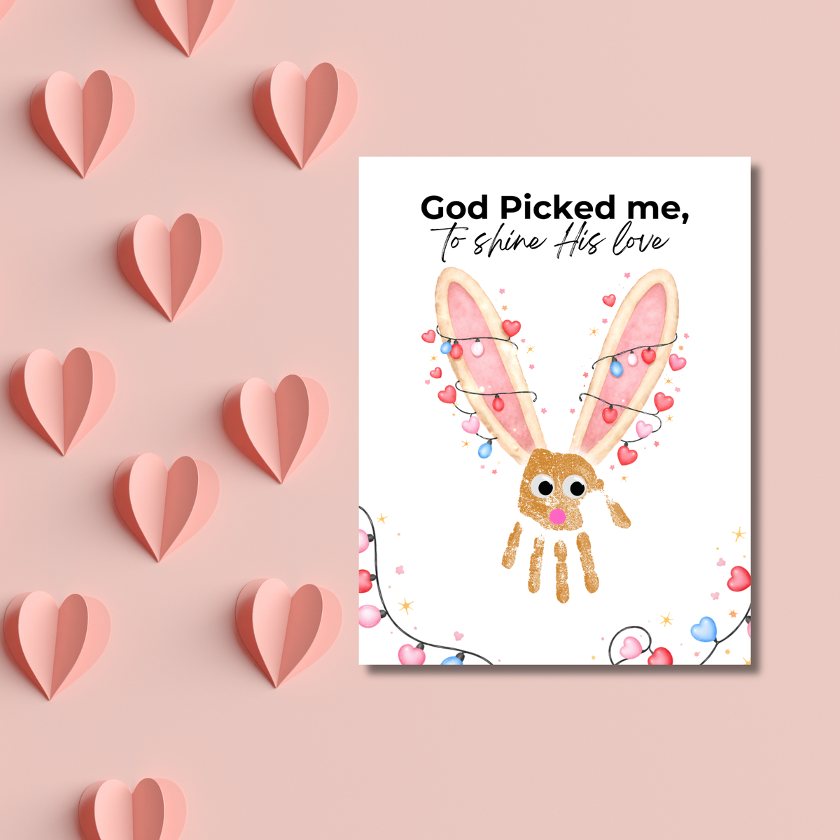 Christian Valentine Bunny Handprint Craft for Kids | God Picked Me Printable | Preschool Faith Valentine Keepsake