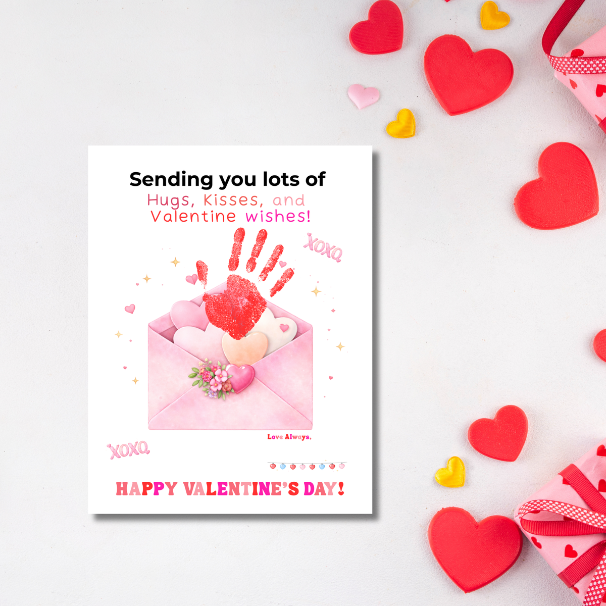 Valentine Handprint Craft for Kids | Hugs Kisses Valentine Wishes | Love Letter Envelope Keepsake