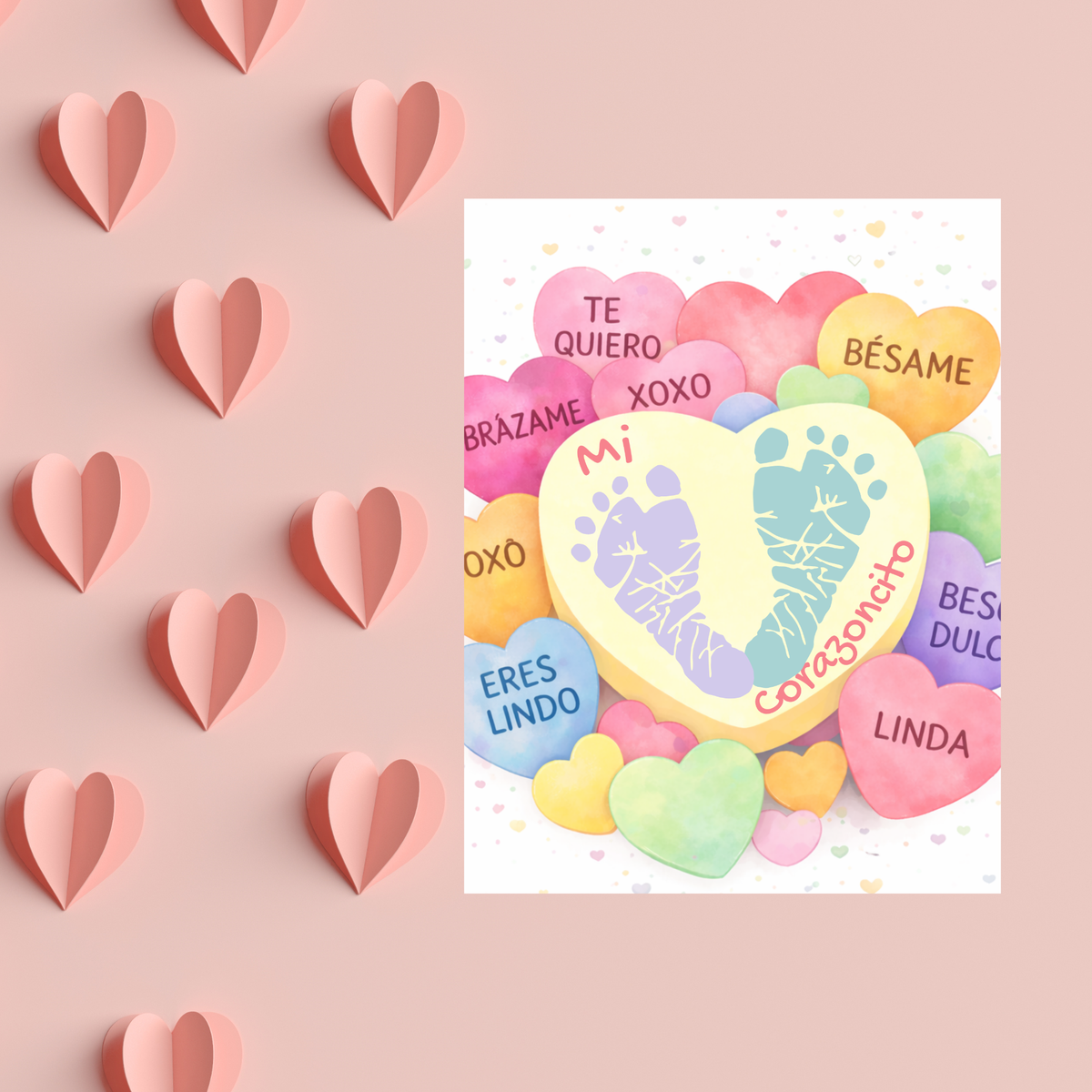 Spanish Valentine Handprint Craft for Kids | Mi Corazoncito Conversation Hearts Printable | Preschool Valentine Keepsake