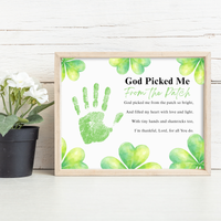 God Picked Me From the Patch Poem St. Patrick’s Day Handprint Craft Printable | Christian Shamrock Keepsake Art PDF | Faith-Based Kids Activity