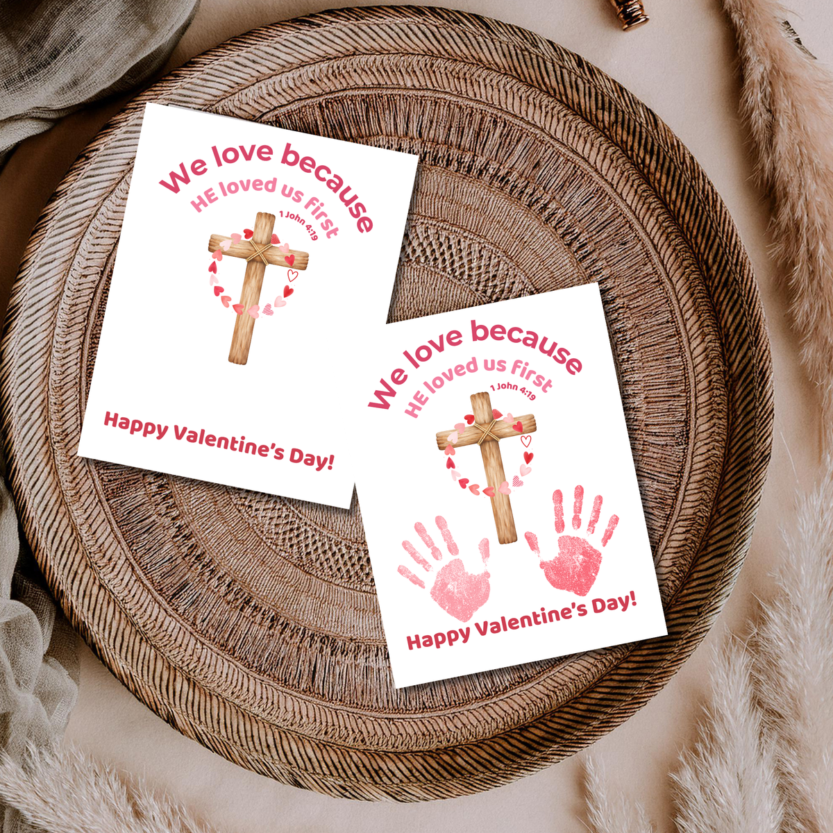 Christian Valentine Handprint Craft for Kids | 1 John 4:19 Cross Valentine Keepsake | Sunday School Printable