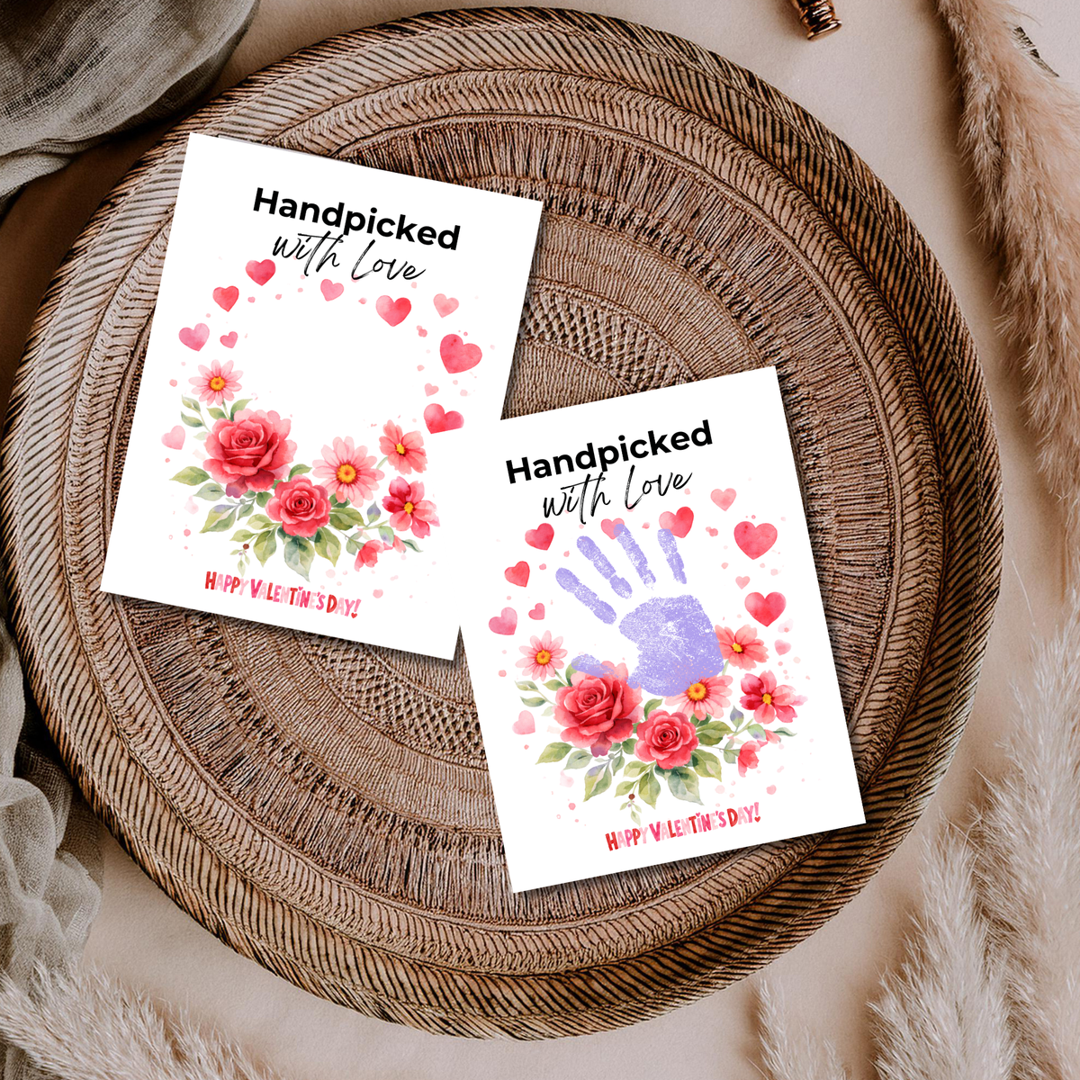 Valentine Flower Handprint Craft for Kids | Handpicked With Love Printable | Preschool Valentine Keepsake