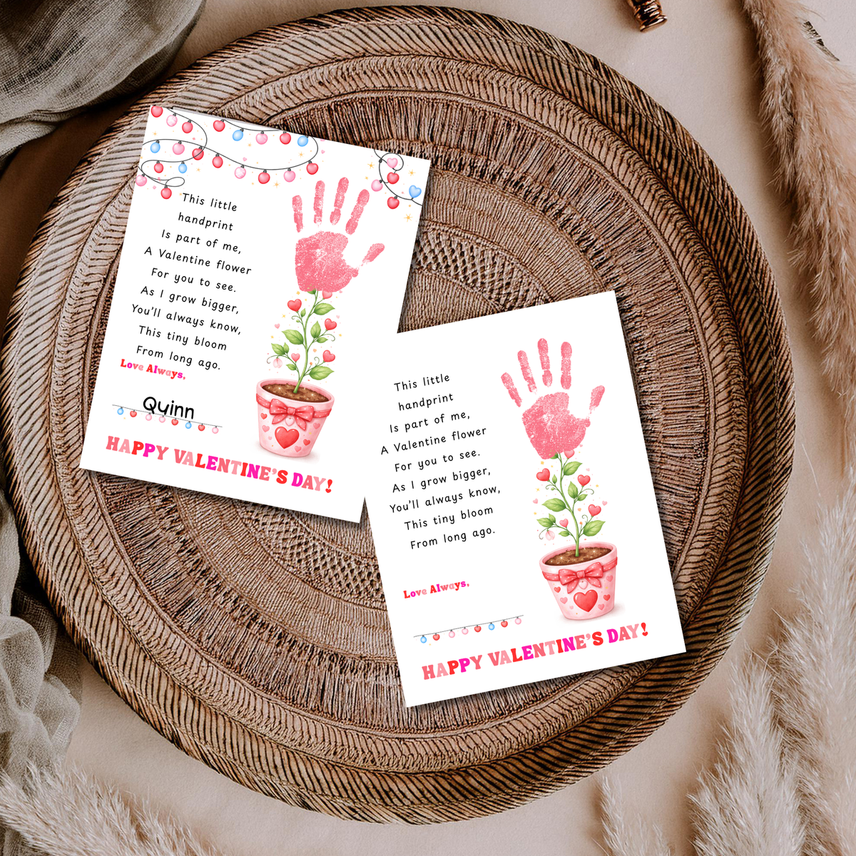 Valentine’s Day Handprint Craft Printable for Kids | Keepsake Art | Valentine Flower Design