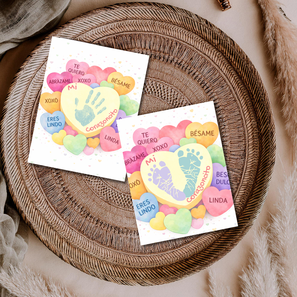 Spanish Valentine Handprint Craft for Kids | Mi Corazoncito Conversation Hearts Printable | Preschool Valentine Keepsake