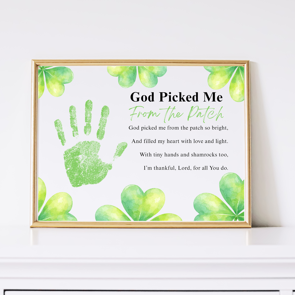 God Picked Me From the Patch Poem St. Patrick’s Day Handprint Craft Printable | Christian Shamrock Keepsake Art PDF | Faith-Based Kids Activity