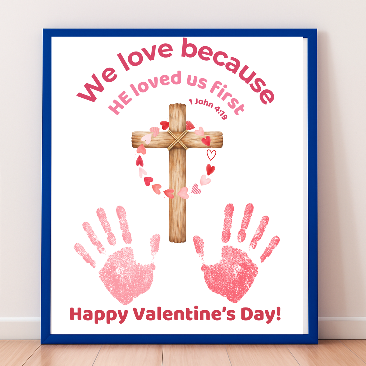 Christian Valentine Handprint Craft for Kids | 1 John 4:19 Cross Valentine Keepsake | Sunday School Printable