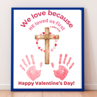 Christian Valentine Handprint Craft for Kids | 1 John 4:19 Cross Valentine Keepsake | Sunday School Printable