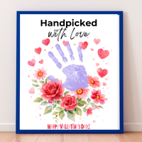 Valentine Flower Handprint Craft for Kids | Handpicked With Love Printable | Preschool Valentine Keepsake