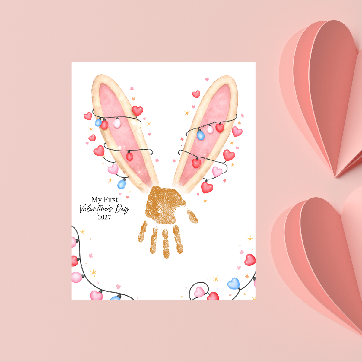 My First Valentine’s Day 2027 Bunny Handprint Craft for Baby | First Valentine Keepsake Printable