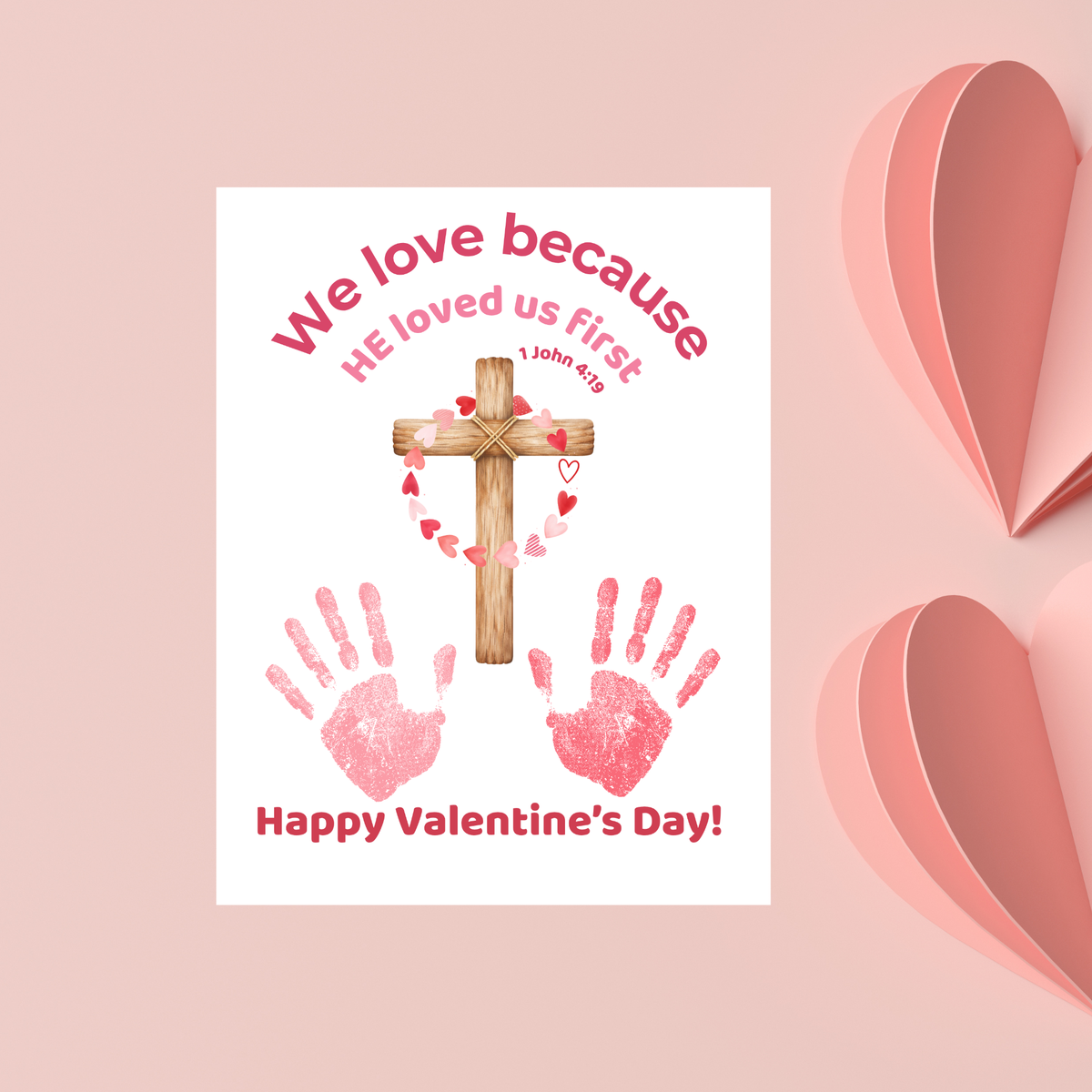 Christian Valentine Handprint Craft for Kids | 1 John 4:19 Cross Valentine Keepsake | Sunday School Printable