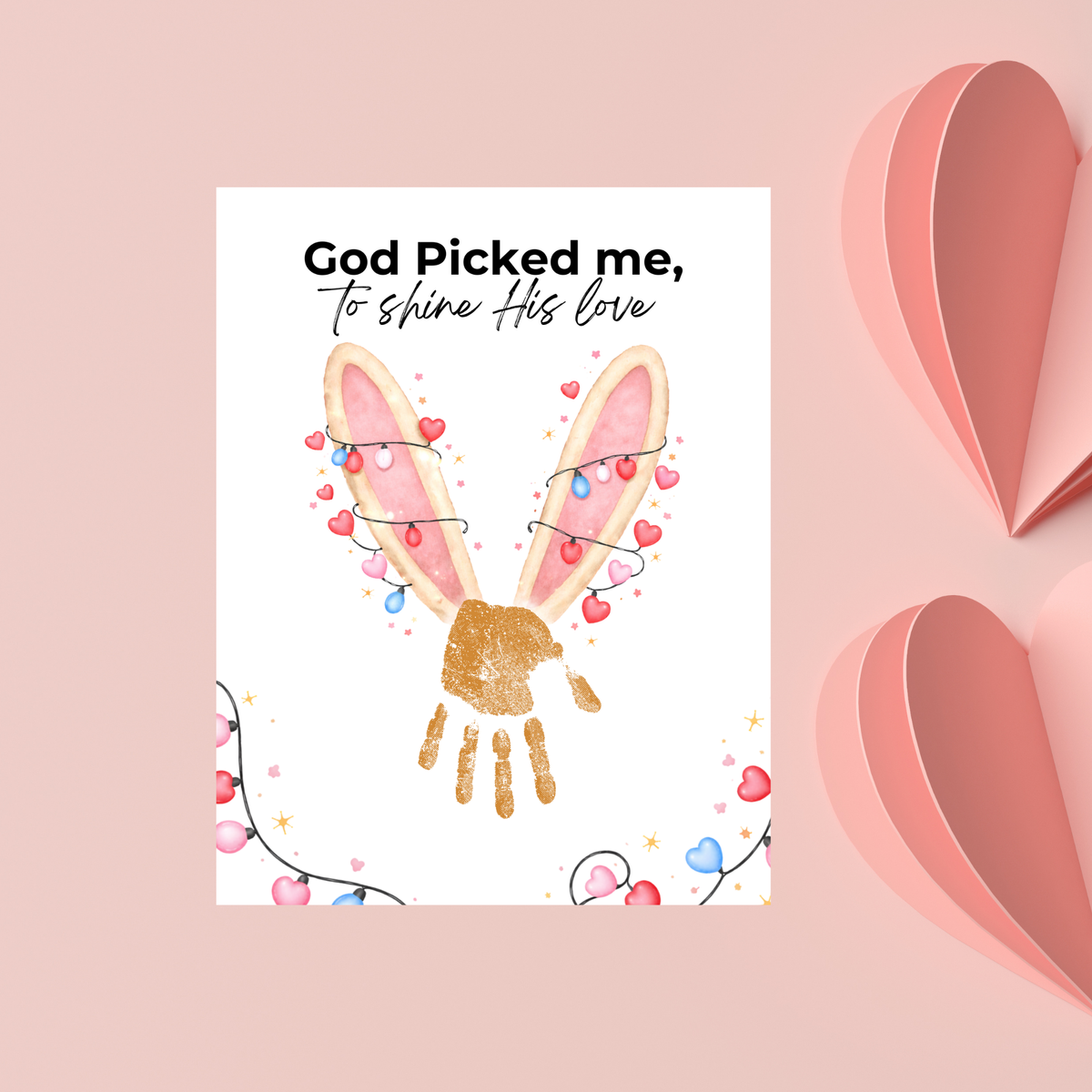 Christian Valentine Bunny Handprint Craft for Kids | God Picked Me Printable | Preschool Faith Valentine Keepsake