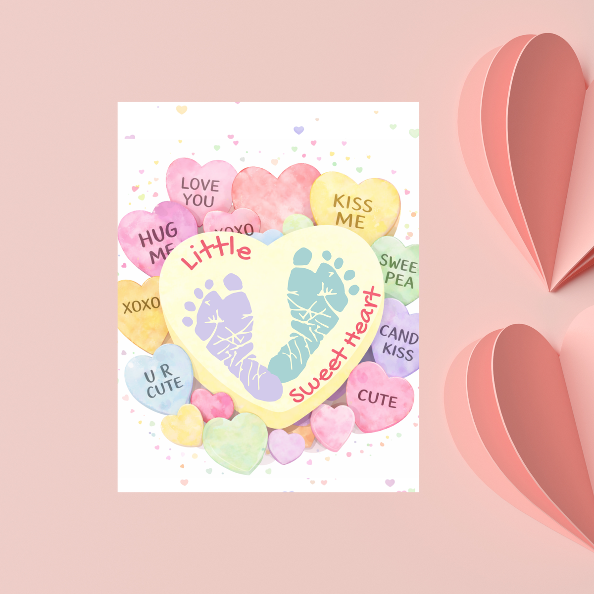 Valentine Sweetheart Candy Handprint & Footprint Craft for Kids | Conversation Heart Keepsake Printable
